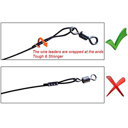 Wire Fishing Leaders Saltwater 100 Lbs Heavy Duty Fishing Wire Leader Line with Swivles Snap - color: Black-30 PCS