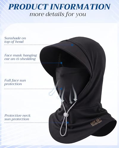 Shihanee 3 Pack Balaclava Face Mask Sun Protection Hood Cooling Breathable Full Head Mask for Men Women Fishing Cycling - color: Black