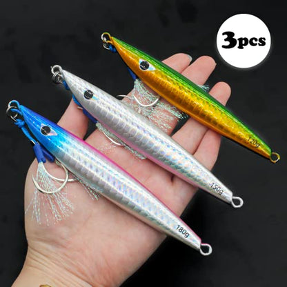 Fishing Jigs Vertical Saltwater Jigs Vertical Jigging Spoon Fishing Tuna Lures Boat Fishing Artificial Lures for Tuna, Grouper, Dogtooth, Snapper, Bass, Salmon/60g, 80g,120g - color: 3pcs-multicoloured