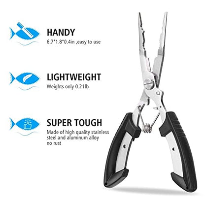 Fishing Gear Fishing Gifts for Men,Fishing Stuff,Aluminum Fishing Pliers Fly Fishing Accessories Fish Lip Gripper Saltwater Resistant Fishing Tools with Sheath and Telescopic Lanyard