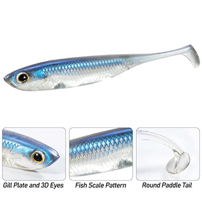 Dr.Fish Paddle Tail Swimbaits, Soft Fishing Lures for Bass Fishing 2.75-4.75 Inches, Freshwater & Saltwater Soft Plastic Baits Swim Shad Bait Minnow Lures Drop Shot - color: Coffee, size: 4.75"-5 Pack