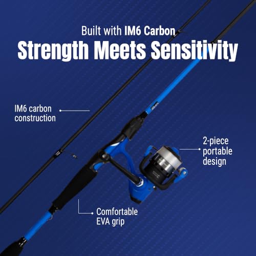 Reaction Tackle 2-Piece IM6 Carbon Fishing Rod and Reel Combo for Bass, Panfish, Trout, and Freshwater Fishing