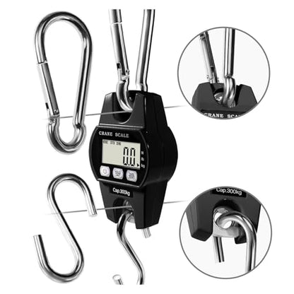 Digital Hanging Scale 660 Lb 300 Kg, Handheld Mini Crane with Hooks for Farm Hunting Fishing Outdoor(Black) - color: Black