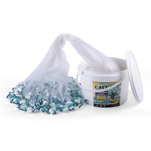 Goture American Fishing Cast Net Saltwater Freshwater,3/8in Mesh Size Casting Net for Bait Fish Shrimp Trap,Heavy Duty Plastic Coated Iron Protected White Sinker,Throw Cast Net with Needle - color: A2:Cast Net with 1PC Spare Sinker, size: 12FT Radius