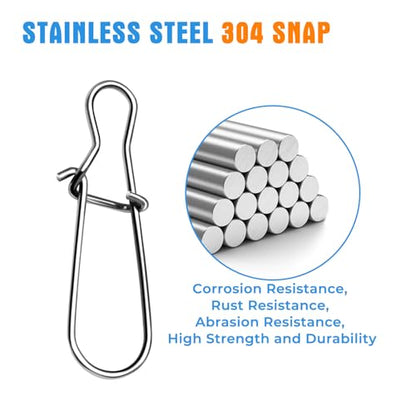 100PCS Size 0-8 Stainless Steel Duo Lock Snap Clip Swivel Lure Snaps Fishing Clips Swivels Fishing Tackle Kit Fishing Snaps Clip High Strength Fishing Gear Hooked Snap - size: #2-35lb-100PCS