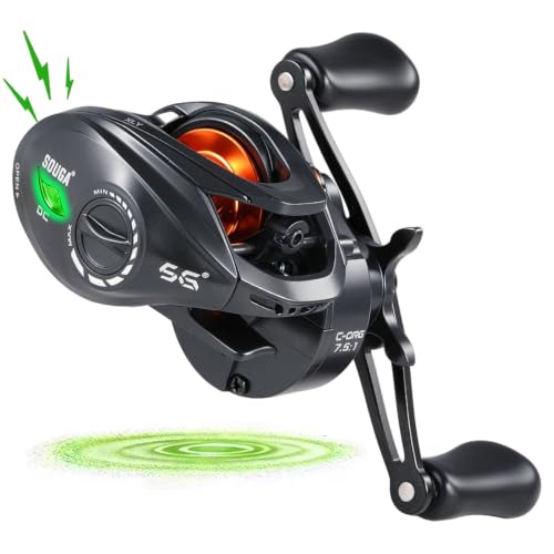 SOUGA DC Baitcaster Reel, Smart Digital Anti Backlash Baitcasting Reel, 7.5:1 High Speed, 8+1 Bearings, 18LB Max Drag, CNC Aluminum Spool, Line Out Alarm, Low Profile Fishing Reel for Bass & Beginners