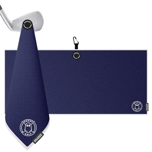 Ghost Golf Magnetic Towel (Caddie) - Ultra-Absorbent Microfiber Golf Towel | With Magnet for Golf Carts or Clubs - 18" x 40" Golfing Gear - Waffle Weave Pattern (Navy) - color: Navy