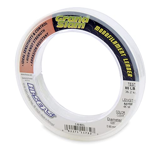 HI-SEAS Grand Slam Monofilament Fishing Leader - Superior Strong Clear Black, for Freshwater & Saltwater Big Game Bottom Fishing, Trolling - color: Clear, style: 50 Yd, 80 Lb, .035 in / 0.90 Mm