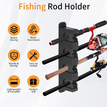 Fishing Rod Holder Wall Mount, EVA Foam Rod Stands for Fishing Rods, Vertical/Horizontal Storage Rack, 4 Rod Capacity for Family Wall Garage Storage - size: 4 rods