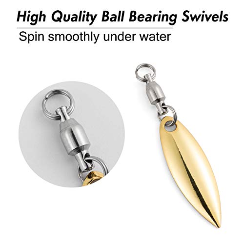 Alwonder 10 Pack Spinner Blades with Ball Bearing Swivels Tail Spinner Spinnerbait Lure Making Supplies Bass Lures Soft Lures - color: #3.5 Willow Blades, Gold, 10pcs