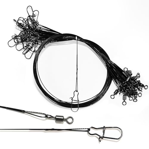 Fishing Leaders Steel Line Saltwater Fishing Leaders with Swivels and Snaps,11.8inch 35LB, 19inch 110LB - size: 12inch