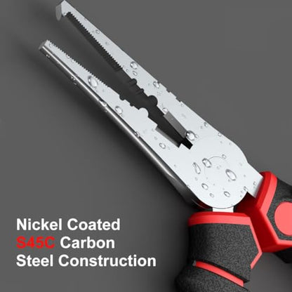 SNAIL TRAIL 7'' Fishing Pliers, Angled Head Split Ring Pliers, Auto-Open by Magnets, Corrosion Resistant Fish Hook Remover, Saltwater Crimping Shot & Wire Cutter Tool - style: Pliers