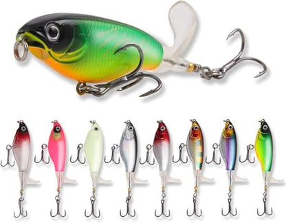 1Pc Green Topwater Fishing Lures Bass with Floating Tractor Rotating Tail Barb Treble Hooks Artificial Hard Bait Swimbait Lures Surface Crankbait for Bass Trout Walleye Pike Musky Fishing Topwater