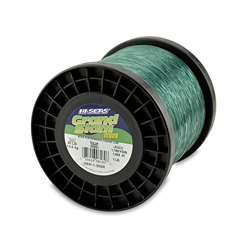 HI-SEAS Grand Slam Monofilament Fishing Line - Strong & Abrasion Resistant in Clear, Pink, Green, Smoke Blue, Fluorescent Yellow Freshwater & Saltwater - 1 lb Spool - color: Green, style: 30 Lb Test, 0.55 Mm Dia, 1760 Yd