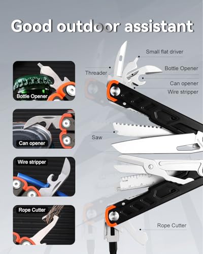 15-in-1 Multitool Pliers with Sheath, Stainless Steel, Black | Folding Multi Tool, Needle Nose Pliers & Wire Cutters, Knife, Saw, Screwdrivers, Bottle Opener, EDC Pocket Knife - color: Black