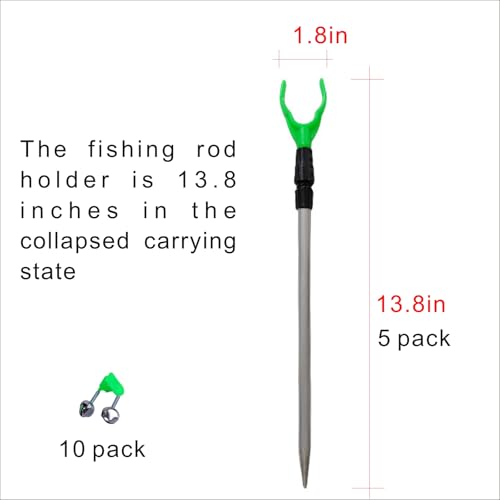 5 Pcs Aluminum Alloy Fishing Rod Holder for Ground,Rod Holders for Bank Fishing,14-22 inchs Telescopic Rod Holder ,10 pcs Fishing Bells