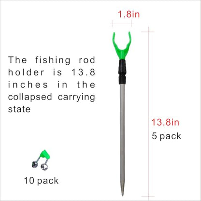 5 Pcs Aluminum Alloy Fishing Rod Holder for Ground,Rod Holders for Bank Fishing,14-22 inchs Telescopic Rod Holder ,10 pcs Fishing Bells