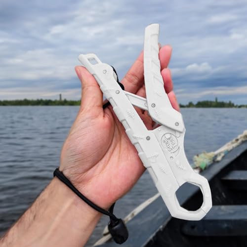 SNAIL TRAIL 7.5'' Floating Fish Gripper, Fishing Grabber | Catfish Mouth Pliers, Caught Bass Holder, Fish Scale Hook Clamp, Saltwater Lip Grip Tool with Lanyard, Gifts for Men - color: White