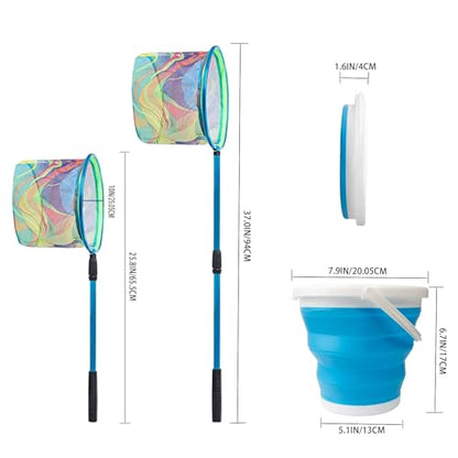 Fishing Nets with Bucket Fishing Retractable Landing Net Lightweight Aluminum Pole with Non-Slip Handle for Catch and Release and Release Frogs Butterfly Youth Outdoor - style: Blue