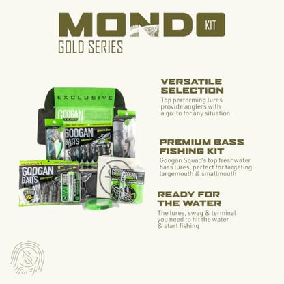 Googan Squad Mondo Kit Bass Fishing Lure Sets for Largemouth & Smallmouth Bass – Includes Premium Tackle & Mystery Box Essentials - color: Gold Series