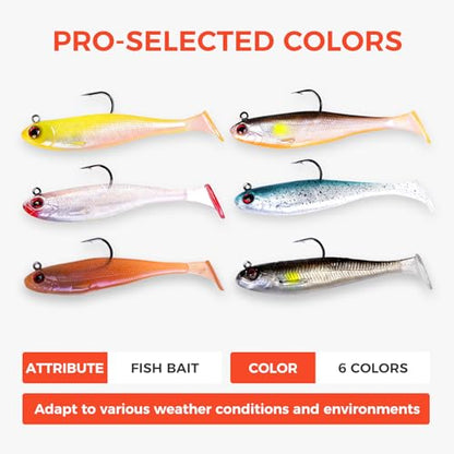 5/6Pcs Easy Catch Pre-Rigged Soft Lures,Baits for Bass Fishing - Jig Heads Soft Plastic Walleye Lures, Fishing Bait for Saltwater & Freshwater - color: 3.5",0.42oz,Colorful