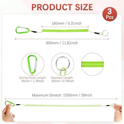 11.81IN Retractable Safety Coiled Lanyard [3PCS] - Steel Wire Fishing Rod Safety Lanyard Use for Pliers Boating & Kayak Fishing - color: Green