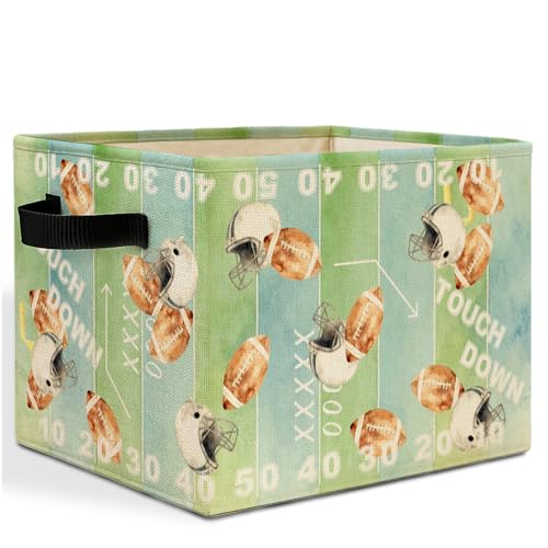 Football Storage Bins Box with Handles, Gifts for Football Players Lovers, Sports Field Laundry Basket Hamper Collapsible Clothes Toys Organizer for Kids Boys Bedroom Playroom - color: Football Sports