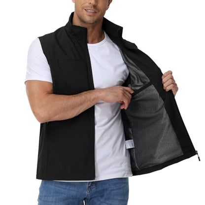 Eisctnd Mens Lightweight Quick Dry Vest Sleeveless Outdwear Utility Jacket | Utility Sleeveless Vest with Multi Pockets, Outerwear Hiking Fishing Photography Camping Travel Outdoor - color: Black, size: X-Large