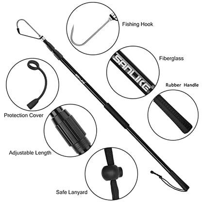 SANLIKE Telescopic Fishing Gaff Fiberglass Pole with Nonslip Rubber Handle | With Stainless Steel Hook with M8 Screw - size: Medium