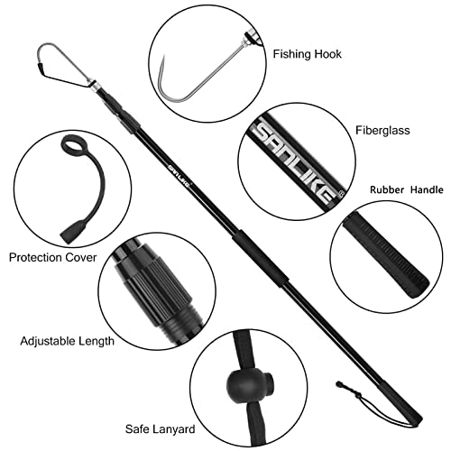 SANLIKE Telescopic Fishing Gaff Fiberglass Pole with Nonslip Rubber Handle | With Stainless Steel Hook with M8 Screw - size: Medium