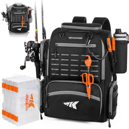 KastKing Bait Boss Fishing Tackle Backpack with Rod Holders-4 Tackle Boxes-Rain Cover,Storage for Fishing Gear - color: A: Black