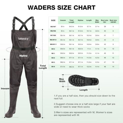Lekesky Fly Fishing Chest Waders with Boots for Men Women, US Sizes 5–14,2-Ply Nylon/Pvc Waterproof Waders - color: Brown, size: M9/W11