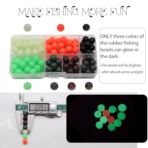Dovesun Soft Rubber Fishing Beads Fishing Bait Eggs Accessories 7 Colors with Tackle-Box 0.23in(600pcs), 0.31in(250pcs), 0.39in(120pcs) - color: Round-0.39in/10mm*120pcs