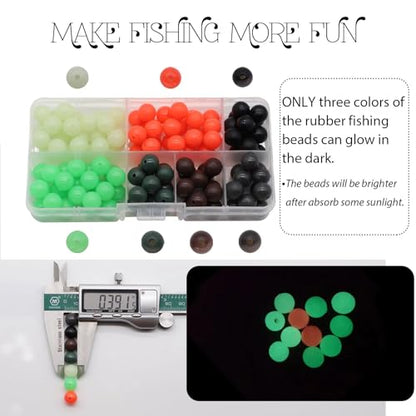 Dovesun Soft Rubber Fishing Beads Fishing Bait Eggs Accessories 7 Colors with Tackle-Box 0.23in(600pcs), 0.31in(250pcs), 0.39in(120pcs) - color: Round-0.39in/10mm*120pcs