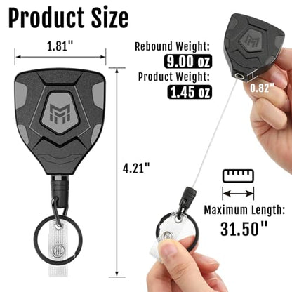 MNGARISTA Heavy Duty Retractable Badge Reel, 8 oz 31.5'' Keychain, 2 Pack | heavy duty badge reel, 8 oz pull force, 31.5'' retractable keychain, reinforced PC housing, durable steel wire cord