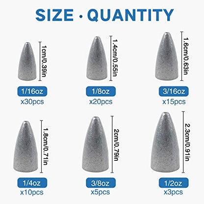 Bullet Fishing Sinkers Weights Slip Sinkers Kit- 29/83Pcs Fishing Worm Weights Assorted Set for Bass Fishing Saltwater - style: 83pcs Kit