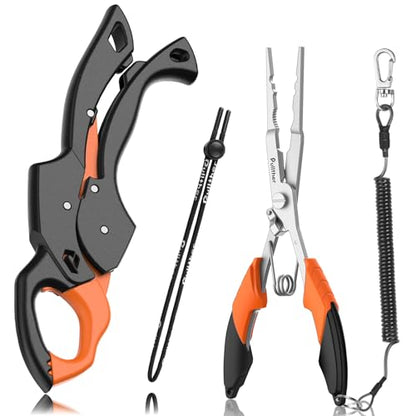 Fish Gripper 9.2",Muti-Function Line Cutter Fishing Pliers, Saltwater Fishing Tool Kit,Fishing Gear with Fishing Lanyard - color: 8"Fishing Pliers Orange