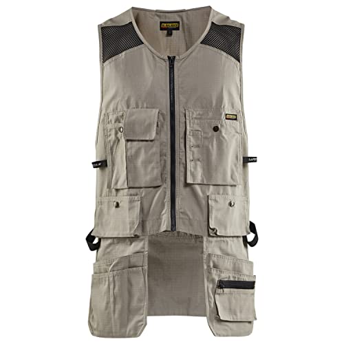 Blaklader Men's Ripstop Kangaroo Mesh Work Vest with Utility Pockets - color: Stone, size: Large
