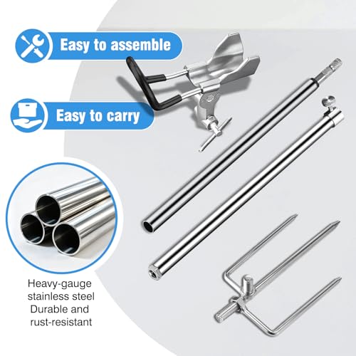 2 Pack Fishing Rod Holder for Bank Fishing, 360 Rotation Multifunctional Stainless Steel Fishing Rod Holder for Ground，Suitable for Shore Fishing scenarios