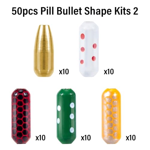 Dr.Fish Brass Lure Bodies for Spinner Making, Lure Making Supplies Parts Acessories for in-line Spinnerbaits Freshwater Fishing Lure Weights - color: 50pcs Pill+Bullet Shape Kit 2