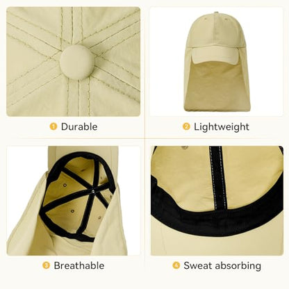American Trends Mens Sun Hat with Neck Flap, UV Protection Outdoor Flap Hat, Packable Soft Fishing Hiking Gardening Hat - color: Beige