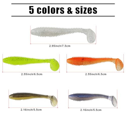 Soft Fishing Lures, 6.5cm/8cm Paddle Tail Swimbaits Soft Plastic Lures Kit for Bass Trout Walleye Crappie 30pcs/40pcs… - color: A-6.5cm/2.55in-40pcs