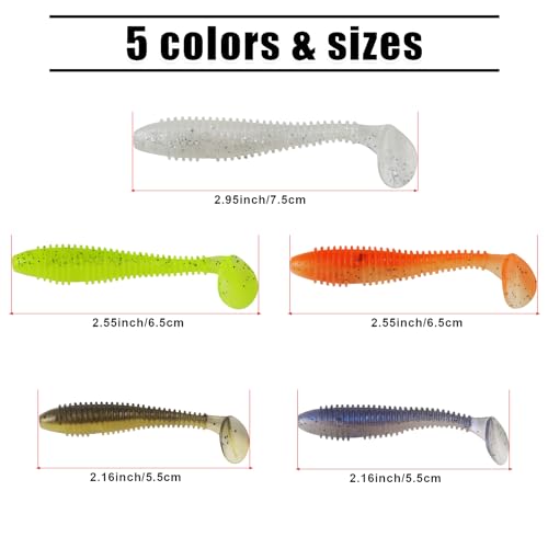 Soft Fishing Lures, 6.5cm/8cm Paddle Tail Swimbaits Soft Plastic Lures Kit for Bass Trout Walleye Crappie 30pcs/40pcs… - color: A-7.5cm/2.95in-30pcs