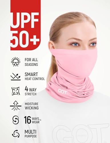 UPF 50+ Cooling Neck Gaiter - Fishing Face Mask Sun Protection Men Women | Thermoregulation, Moisture-Wicking, Quick-Drying, 4-Way Stretch, Built-in UV SPF, Multi-Style Headwear - color: Pink