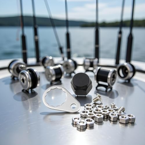 M7 Fishing Reel Screws Nut Caps, Metal Fishing Reel Handle Screw Cap Crank Nuts and Locking Plate Replacement for Left and Right Hand Plate DIY Fishing Accessory Hunting Fishing Reels and Accessories