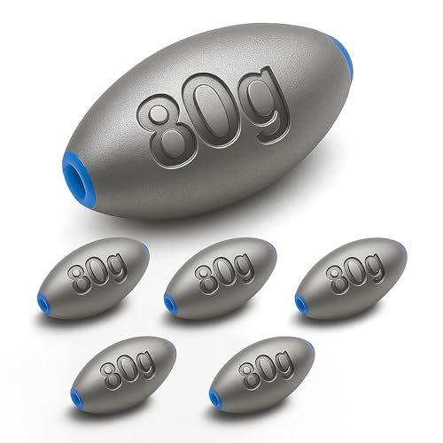 Egg Sinkers Fishing Weights – Lead Oval Sliding Sinkers for Catfish, Bass & Surf Fishing, No-Snag Smooth Hole Design, Heavy Fishing Weights for Bottom Rigs in Lakes, Rivers & Beach - style: 80g-5pcs
