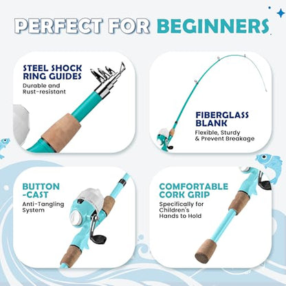Kids Fishing Pole, Portable Telescopic Kids Fishing Poles for Boys Girls Youth, Fishing Rod and Reel Combo - color: Turquoise+Mint Blue