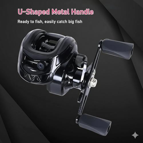 Metal + Nylon Baitcasting Reel - 7.2:1 High-Speed, Metal Spool, Dual Magnetic Brake, 8kg Drag, Long-Casting Anti-Backlash Lure Reel for Bass & Multi-Species Fishing - color: Black