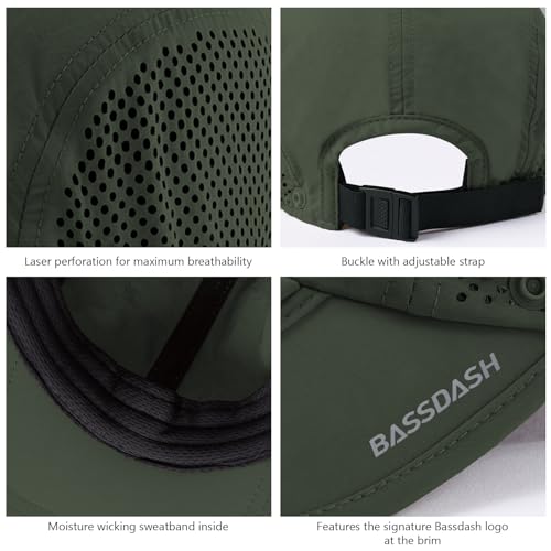 BASSDASH UPF 50+ Foldable Fishing Hat Baseball Cap with Removable Neck Flap Portable for Men Women Golf Hiking - color: Army Green With Foldable Brim