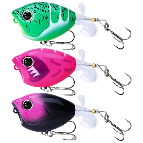 Top Water Lures, Floating Plopper Bait with BKK Hooks – Bass Fishing Lures for Trout, Pike & Other Freshwater & Saltwater Species – Great Fishing Gifts for Men - color: B1-3PCS,2.28in,0.39oz